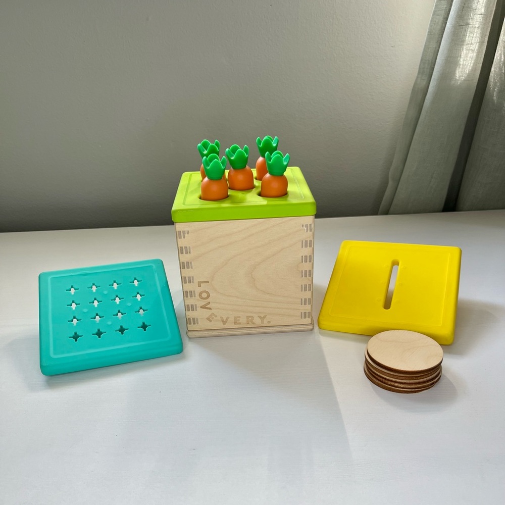 Lovevery Wooden Coin Bank & Carrot Posting Box The Babbler Kit Months 13, 14, 15